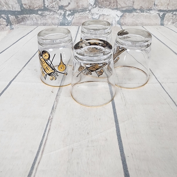 Vintage 60s Dominion Barware 19th Hole Golf Highball Glasses Set of 4 Gold  Gild - Picture 9 of 11